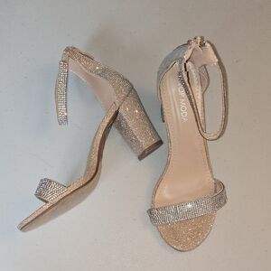 TOP Moda Champagne Glitter Ankle-Strap Block Heel Sandals